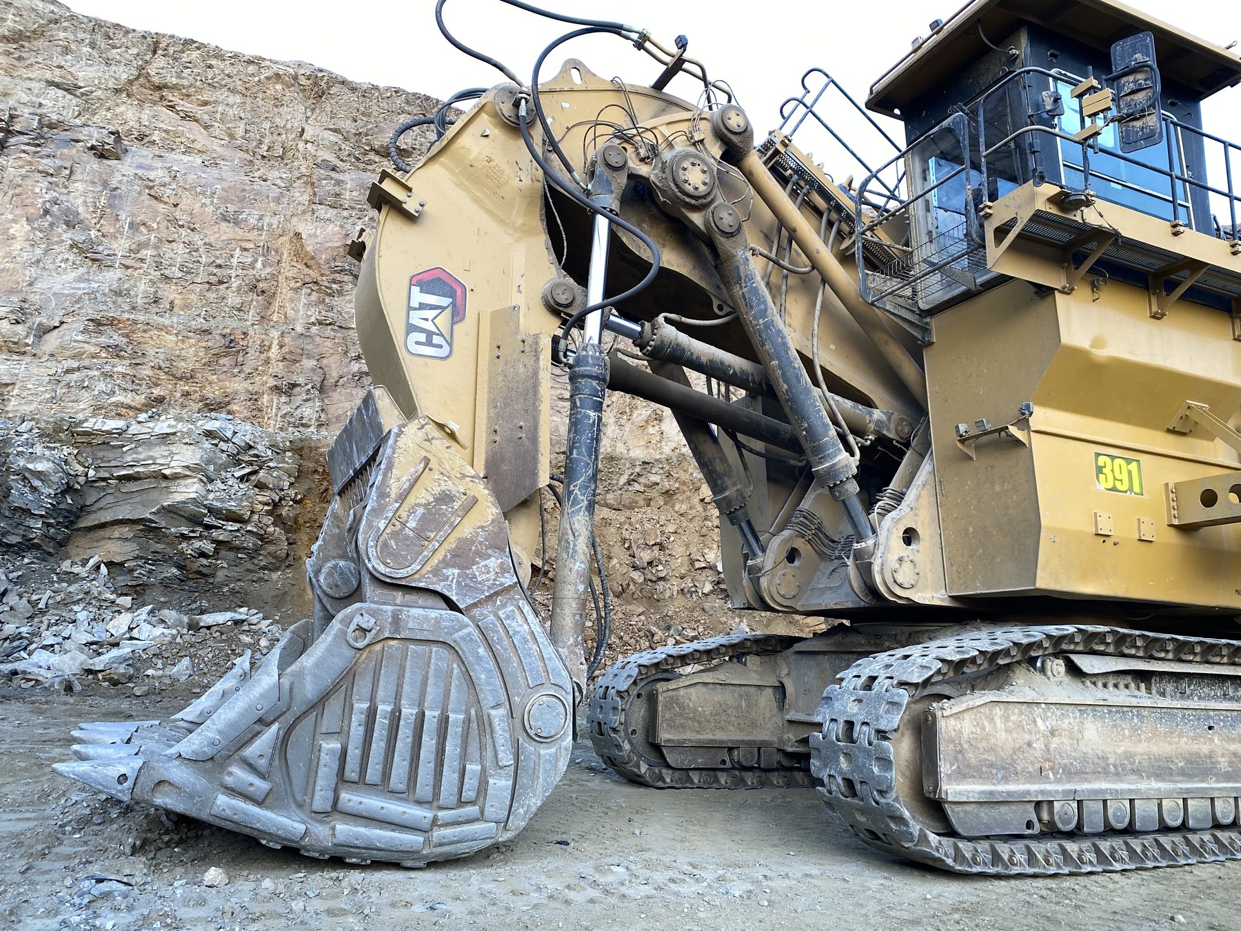 The bucket and tracks of a mining shovel after a wash-down